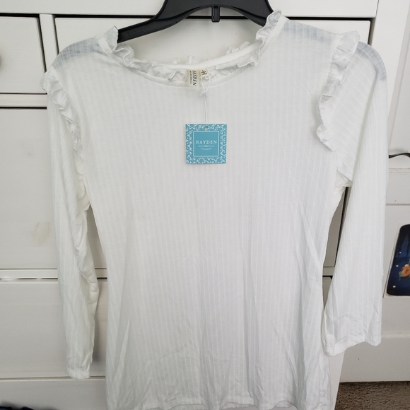 Off White Ruffle Neck Top - Large - Picture 2 of 2
